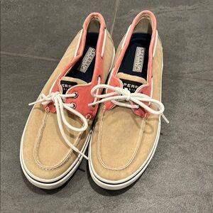 Sorry Top Siders- canvas, tan and pink
